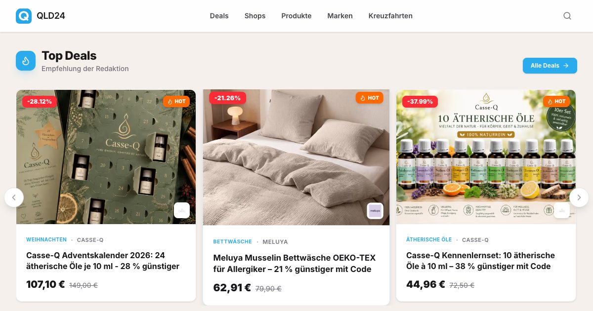 QLD24-Plattform — Top-Deals aus Partner-Shops auf der Startseite